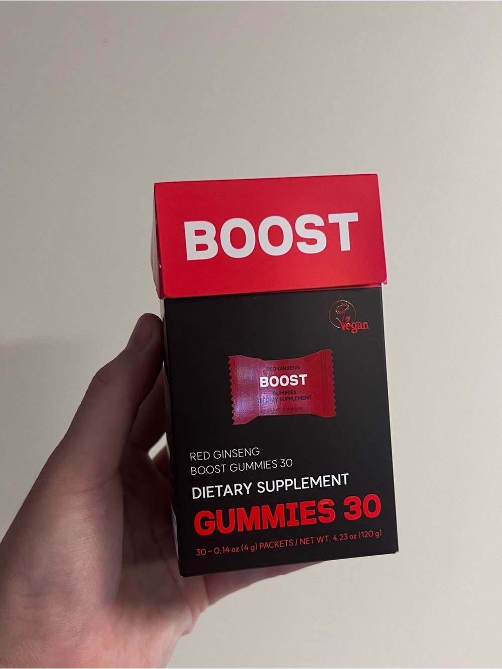 NIB BOOST Red Ginseng Gummies from Korea 30 Individually Wrapped Packets